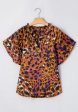 Leopard Notched Short Sleeve Blouse Hot on Sale