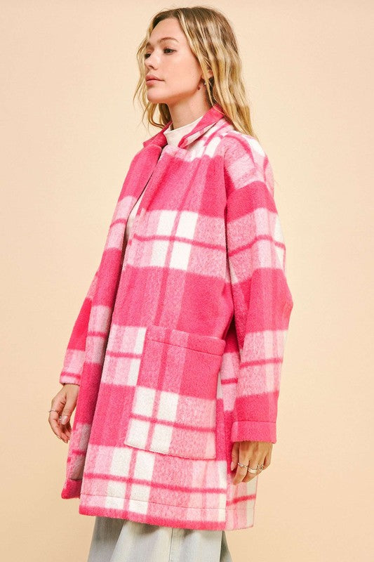 Davi & Dani Plaid Open Front Drop Shoulder Longline Coat For Sale