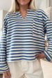 Stripe Chest Pocket Notched Top Sale