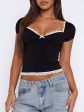 Lace Detail Sweetheart Neck Short Sleeve T-Shirt on Sale