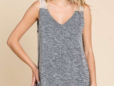 Culture Code Contrast Eyelet Strap Slit Ribbed Tank Discount