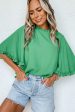 Frill Round Neck Wide Half Sleeve Blouse For Cheap