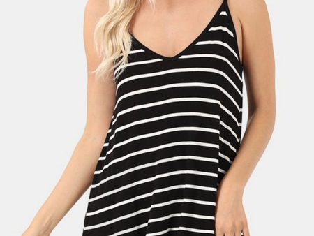 Zenana Striped V-Neck Curved Hem Cami Discount