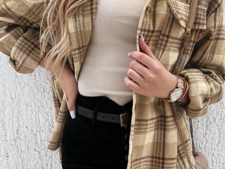 Plaid Button Up Long Sleeve Hooded Jacket Fashion