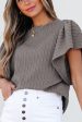 Textured Round Neck Flounce Sleeve Blouse For Discount