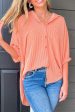 Corded Half Sleeve Button Up High Low Shirt Discount