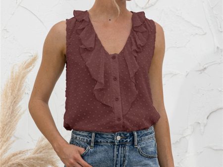 Swiss Dot Ruffled Wide Strap Tank Fashion