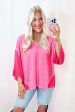 Exposed Seam V-Neck Three-Quarter Sleeve Blouse Hot on Sale