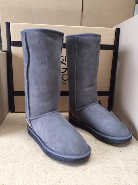 GREY   LEOPARD TALL UGG BOOTS For Cheap