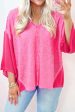 Exposed Seam V-Neck Three-Quarter Sleeve Blouse Hot on Sale