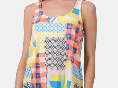 Zenana Printed Round Neck Curved Hem Tank For Cheap