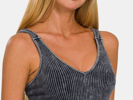 Zenana Washed Ribbed Cropped V-Neck Tank For Sale