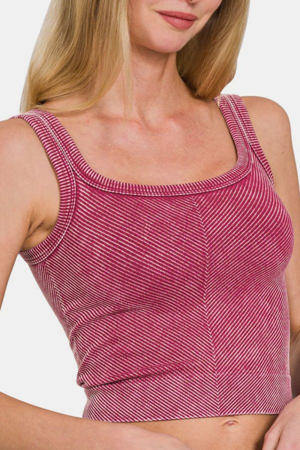 Zenana Washed Ribbed Scoop Neck Wide Strap Tank Cheap