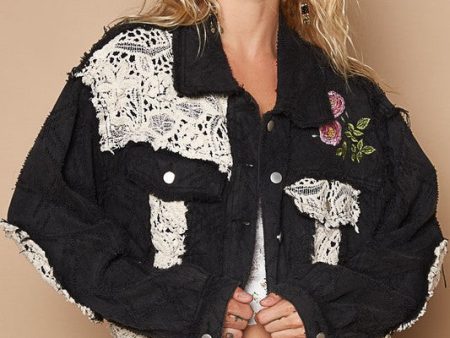 POL Crochet Patch Embroidered Button Up Jacket Sale