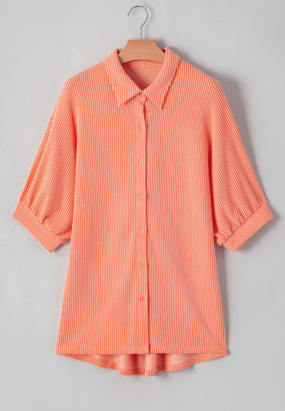 Corded Half Sleeve Button Up High Low Shirt Discount