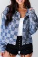 Checkered Button Up Denim Jacket Fashion