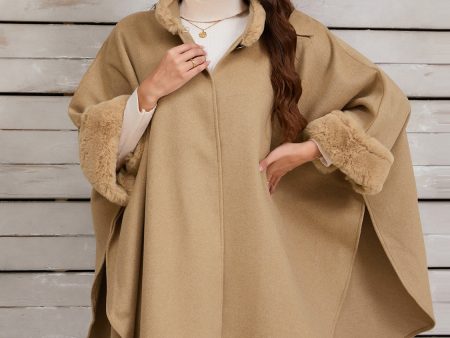 Fuzzy Trim Long Sleeve Poncho Cheap