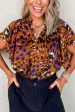 Leopard Notched Short Sleeve Blouse Hot on Sale