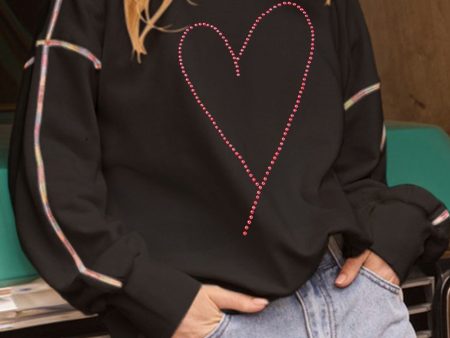 Valentine’s Day Rhinestone Heart Round Neck Long Sleeve Sweatshirt Supply