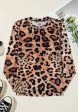 Leopard Round Neck Long Sleeve Blouse Fashion