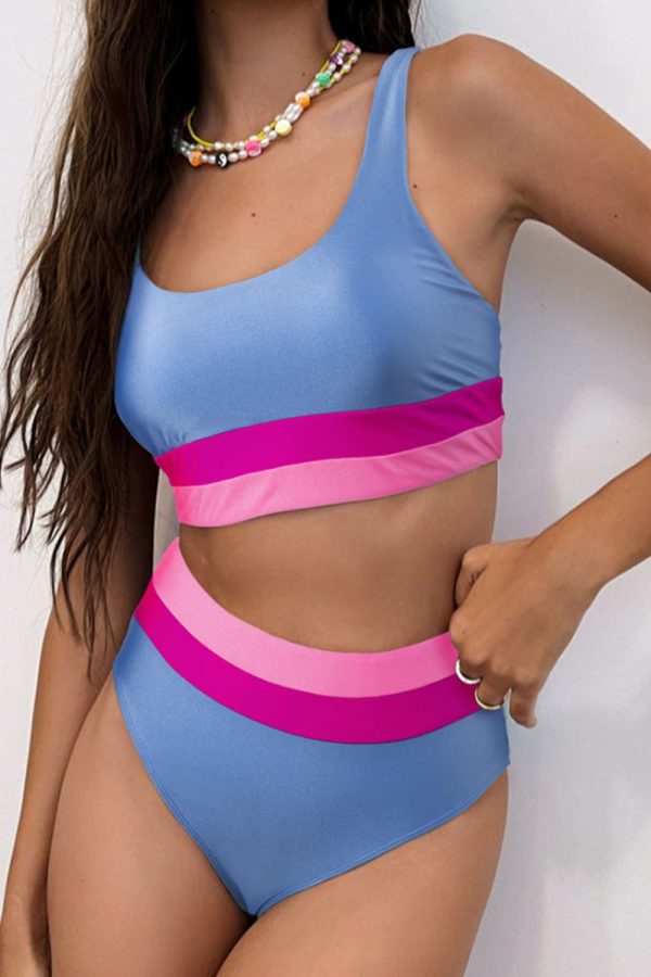 Contrast Scoop Neck Two-Piece Swim Set on Sale