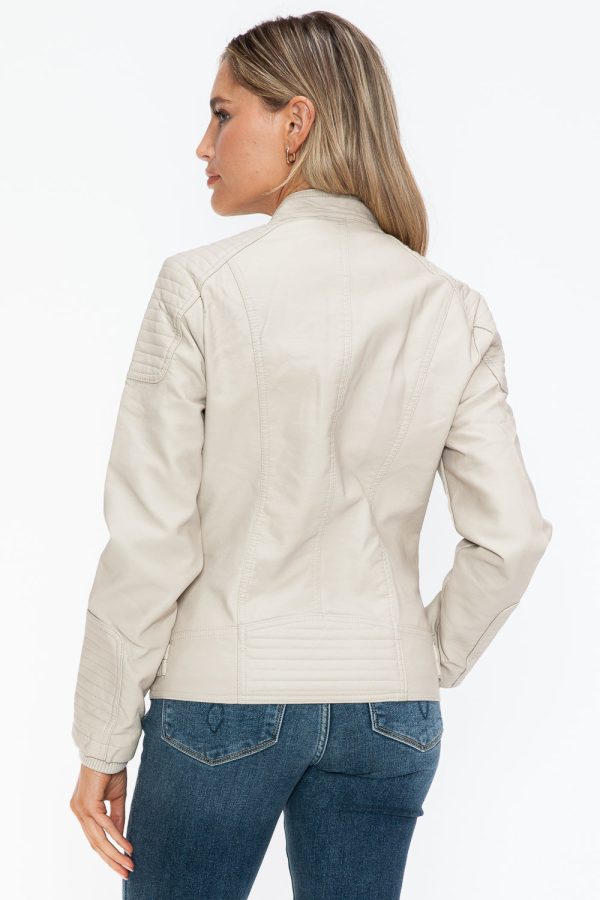 Snobbish Faux Leather Biker Jacket with Side Zip Pockets Hot on Sale