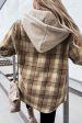 Plaid Button Up Long Sleeve Hooded Jacket Fashion