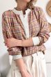 Mulit-Color Plaid Round Neck Long Sleeve Blouse For Cheap