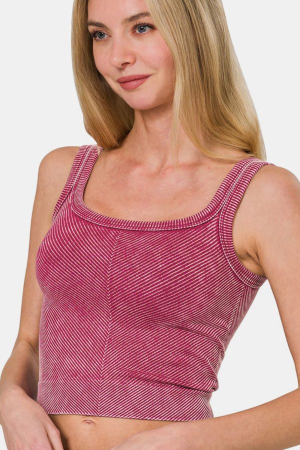 Zenana Washed Ribbed Scoop Neck Wide Strap Tank Cheap