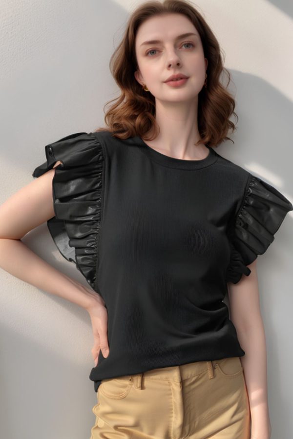 Ruffled Round Neck Cap Sleeve Blouse Online now