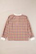 Mulit-Color Plaid Round Neck Long Sleeve Blouse For Cheap