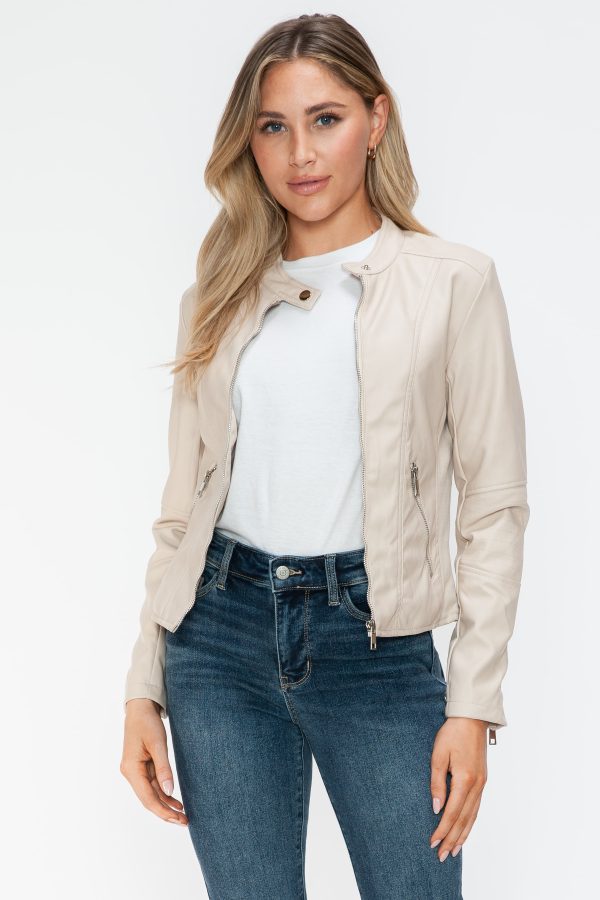 Snobbish PU Leather Zip Up Jacket with Pockets Fashion