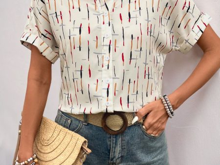 Perfee Printed Collared Neck Short Sleeve Shirt on Sale