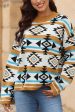 Geometric Round Neck Long Sleeve Sweater Supply