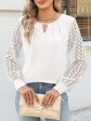 Cutout Round Neck Lace Long Sleeve Blouse For Cheap