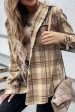 Plaid Button Up Long Sleeve Hooded Jacket Fashion