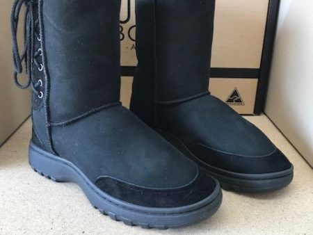 BLACK SHORT LACE UP RUGGED UGG BOOTS For Sale