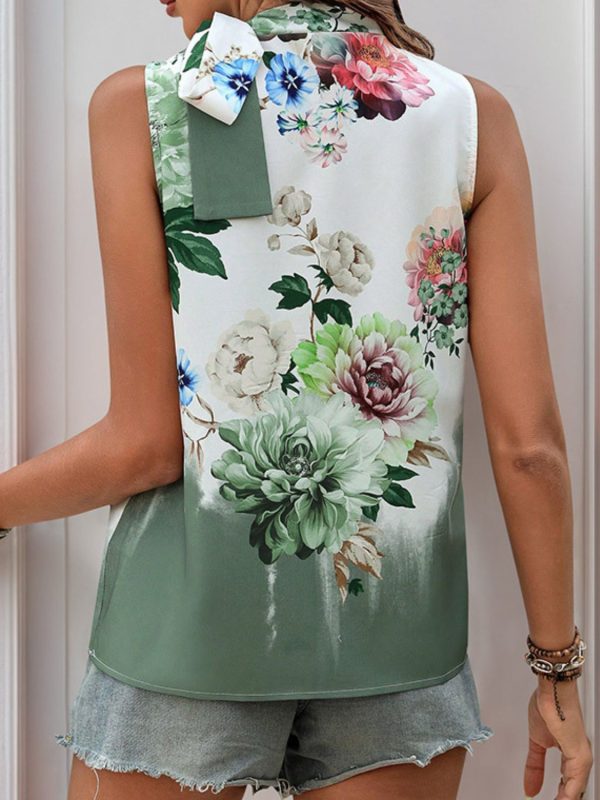 Tied Flower Printed Mock Neck Top Sale