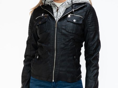 YMI Removable Faux Layered Multi-Pocket Jacket with Fuzzy Hood on Sale