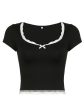 Lace Detail Sweetheart Neck Short Sleeve T-Shirt on Sale