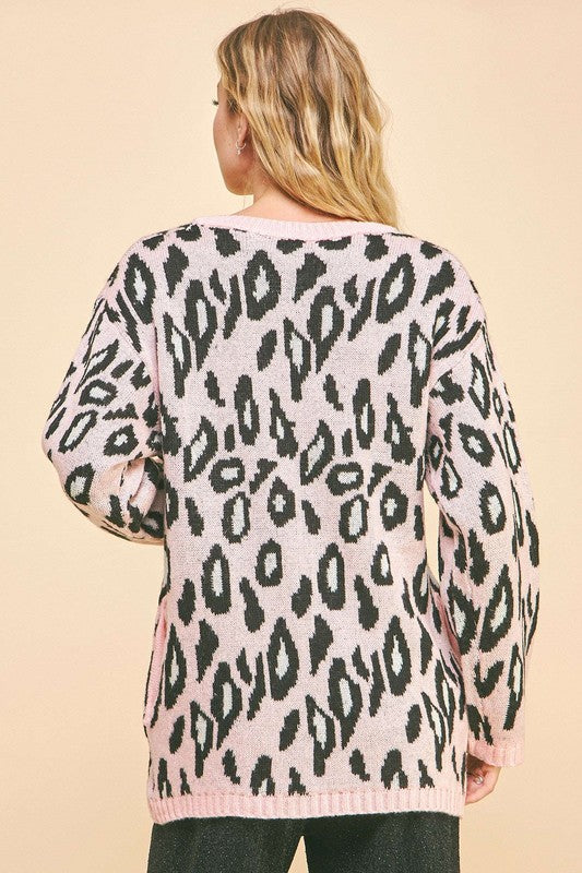 Davi & Dani Leopard Ribbon Tie Front Loose Fit Cardigan Hot on Sale