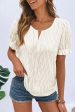 Texture Notched Short Sleeve Blouse on Sale