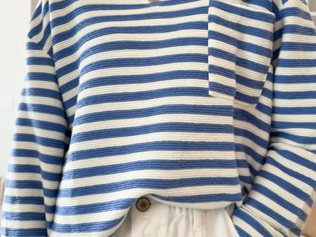 Stripe Chest Pocket Notched Top Sale