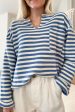 Stripe Chest Pocket Notched Top Sale