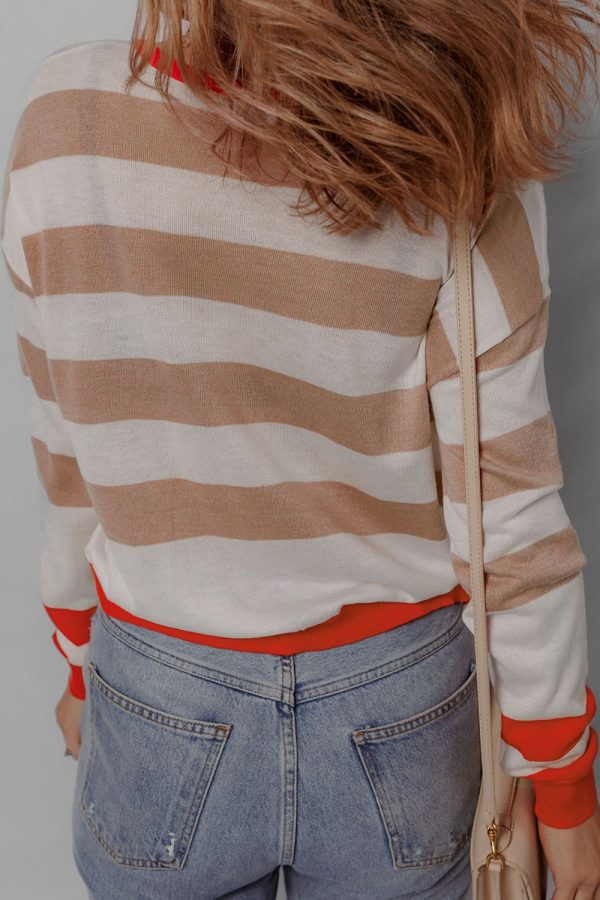 Contrast Striped Round Neck Drop Shoulder Knit Top Supply