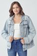 RISEN Full Size Distressed Drawstring Hooded Denim Jacket Hot on Sale