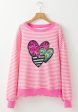 Striped Sequin Heart Round Neck Long Sleeve Sweatshirt Online Sale