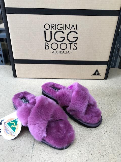 ELECTRIC PURPLE CROSS SLIDERS For Sale