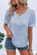 Texture Notched Short Sleeve Blouse on Sale