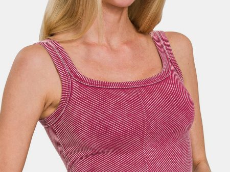 Zenana Washed Ribbed Scoop Neck Wide Strap Tank Cheap